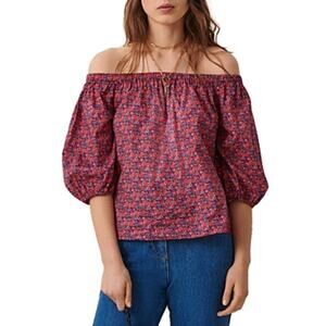 BA&SH Gustave Off Shoulder Top Womens Medium Floral Cotton Poplin Puff Sleeve